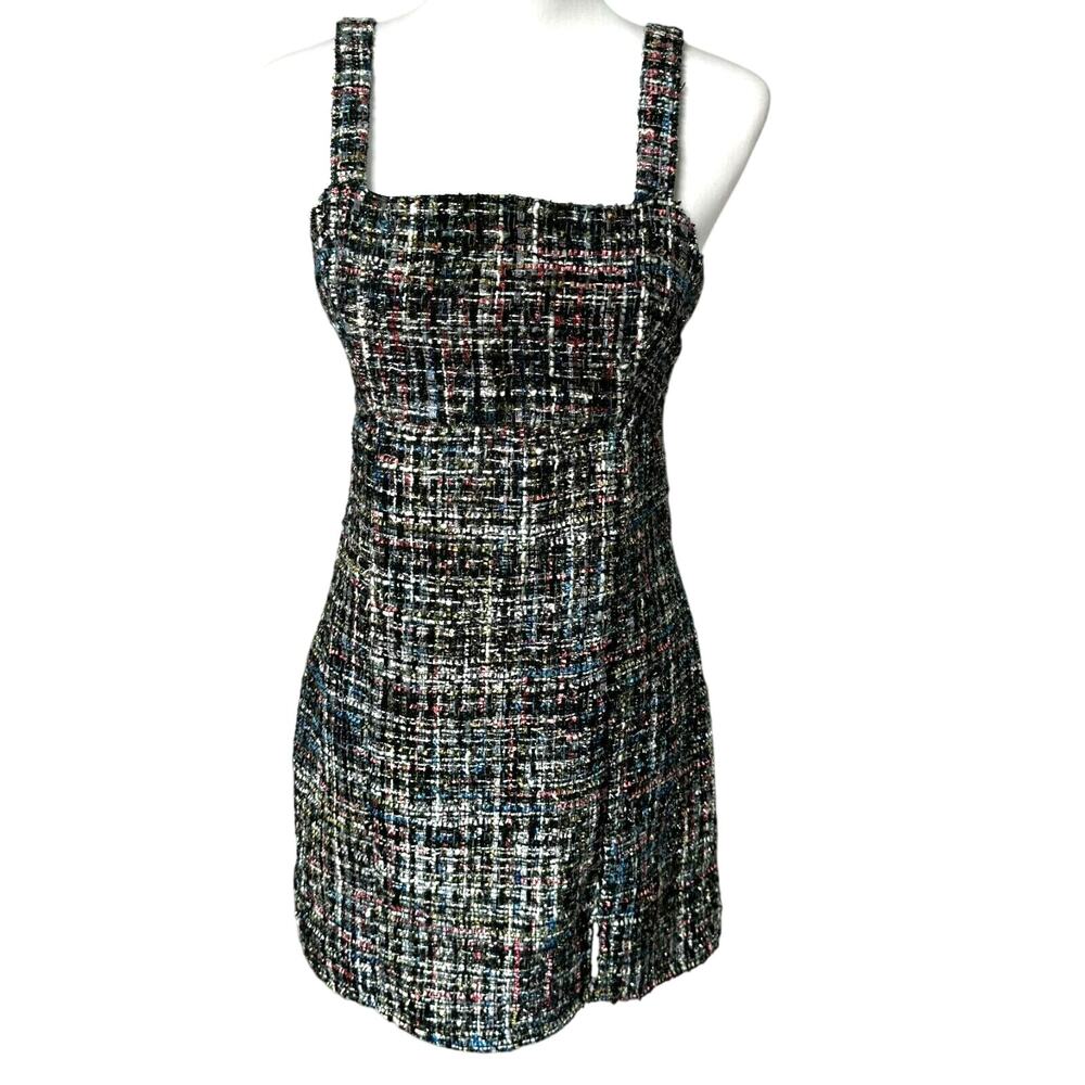 FRANCESCA'S NWT Mi Ami Women Medium Mini Dress Pink Black Metallic Sparkle Tweed